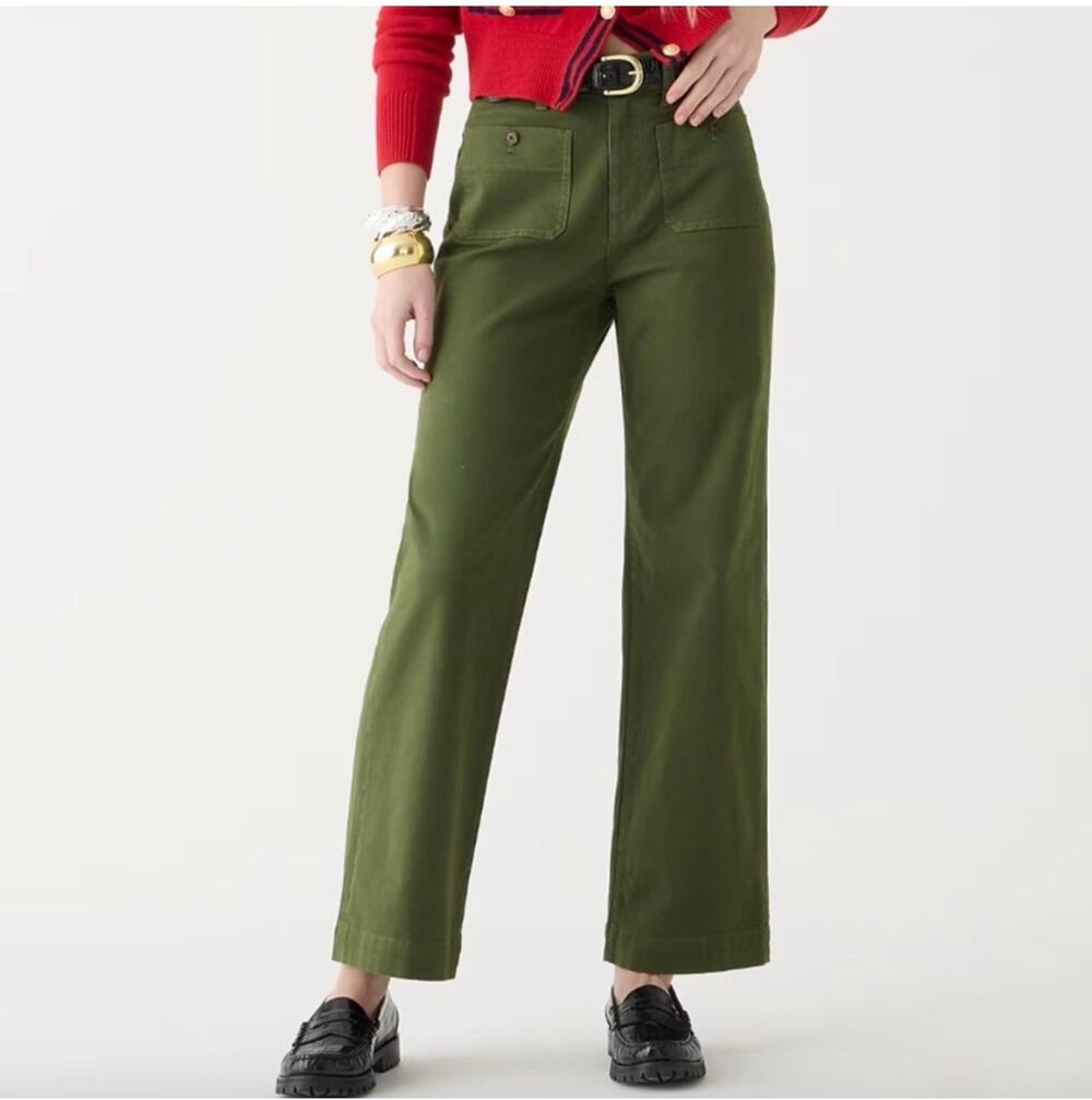 J.Crew Pants Womens 25 Green Sailor Slim Wide Leg Chino Preppy Academia Classic